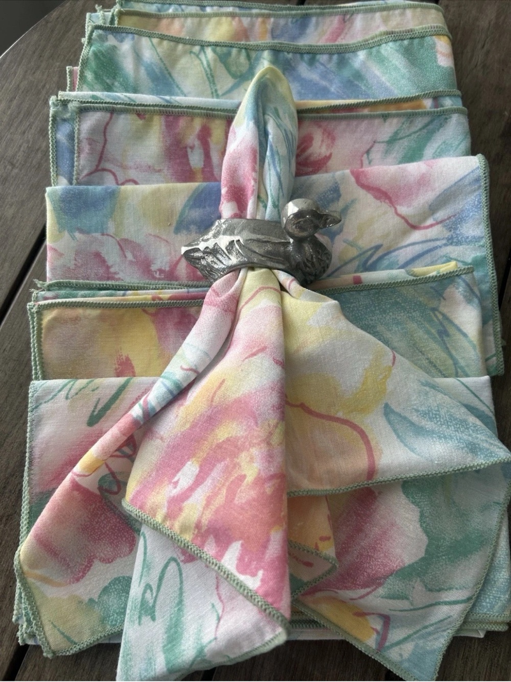 Set of 7 Vintage Floral Multicolor Watercolor Napkins 16x16 Square
